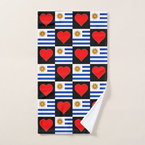 Uruguay Heart and Flag Pattern Fun Uruguayan Hand Towel