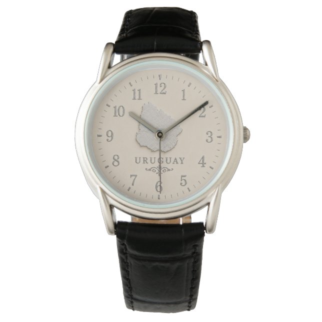 Uruguay Map Cream Silver Watch (Front)