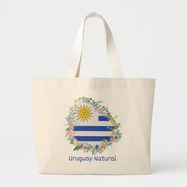 Uruguay Natural, Flag, Celeste Large Tote Bag (Front)