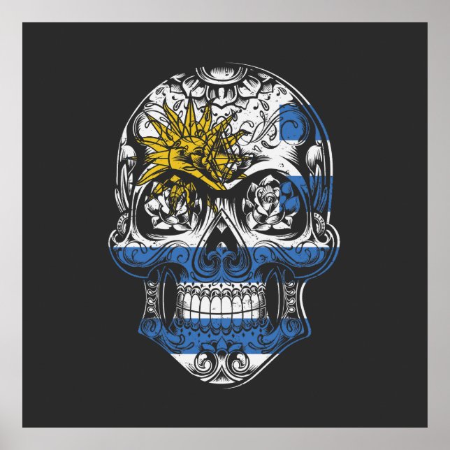 Uruguay Skull And Roses Flag Poster (Front)