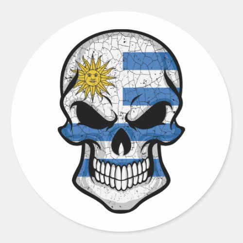 Uruguay Smiling Skull Flag Classic Round Sticker
