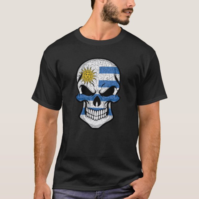 Uruguay Smiling Skull Flag T-Shirt (Front)