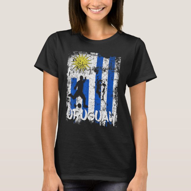 Uruguay Soccer Distressed Flag Football T-Shirt (Front)
