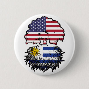 Uruguay Uruguayan American USA Tree Roots Flag Button