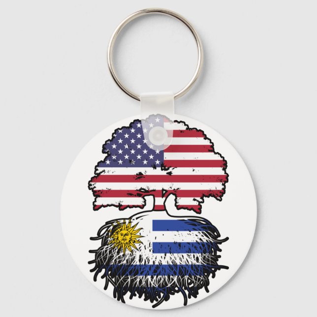 Uruguay Uruguayan American USA Tree Roots Flag Keychain (Front)