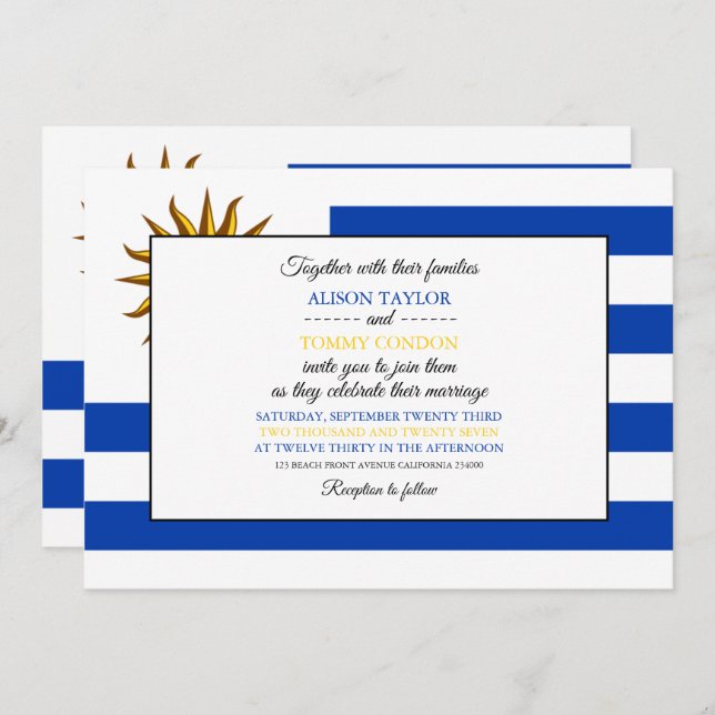 Uruguayan Flag, Flag of Uruguay Wedding Invitation (Front/Back)