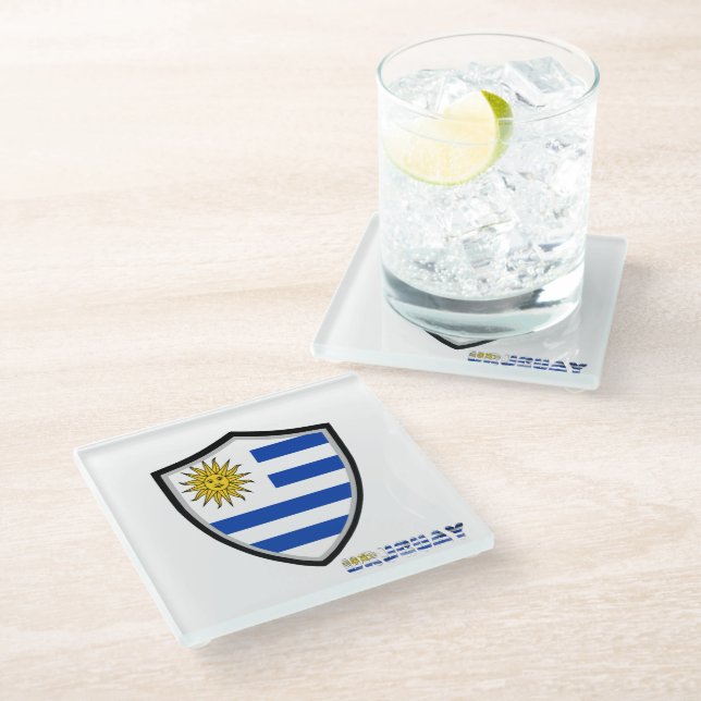 Uruguayan flag glass coaster (Angled)