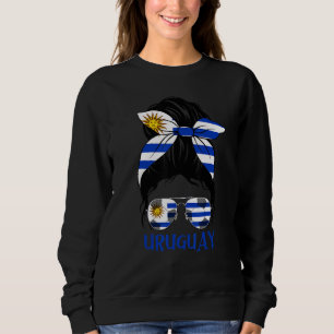 Uruguayan Messy Bun Glasses Girl Uruguay Flag Wome Sweatshirt