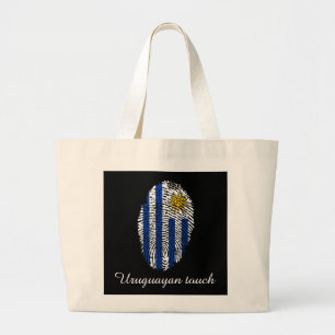 Uruguayan touch fingerprint flag large tote bag