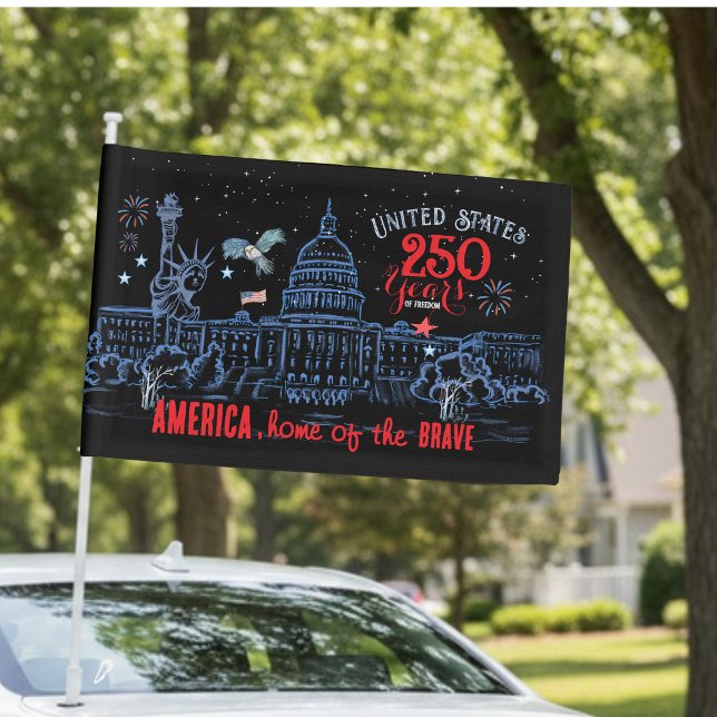 US 250 America Home of the Brave | US Monuments Car Flag (US 250 America Home of the Brave  US Monuments Car Flag)