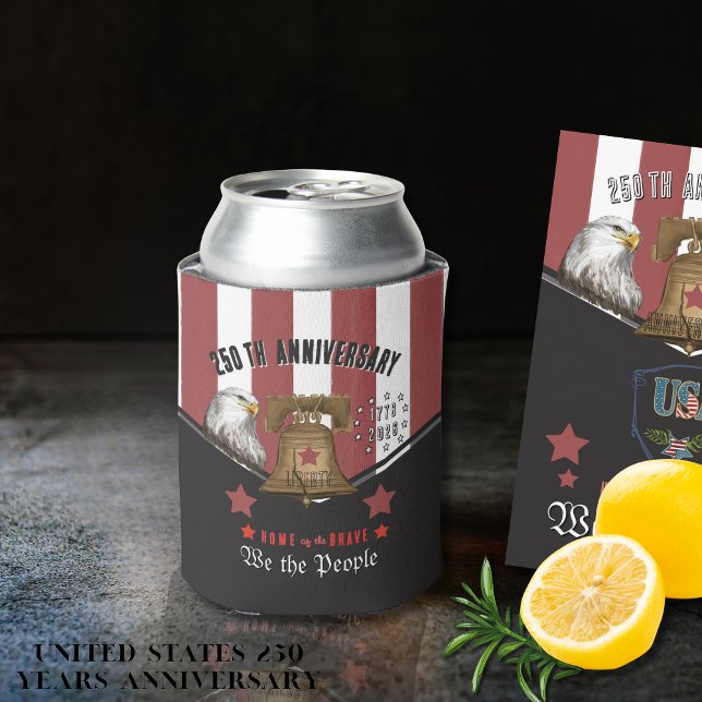 US 250 We the People Hand-Drawn Eagle and  Bell Can Cooler (US 250 We the People Hand-Drawn Eagle and Bell Can Cooler)