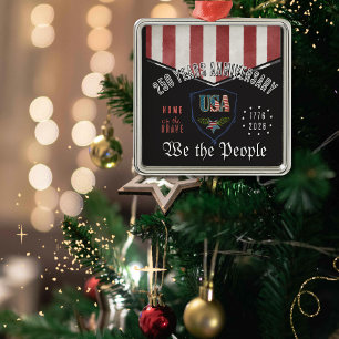 US 250 We the People Patriotic Anniversary Square  Metal Ornament