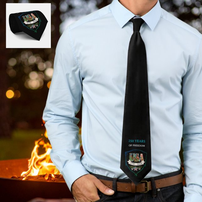 US 250 Years Freedom Elegant Patriotic Black Guest Neck Tie (US 250 Years Freedom Elegant Patriotic Black Guest Neck Tie)