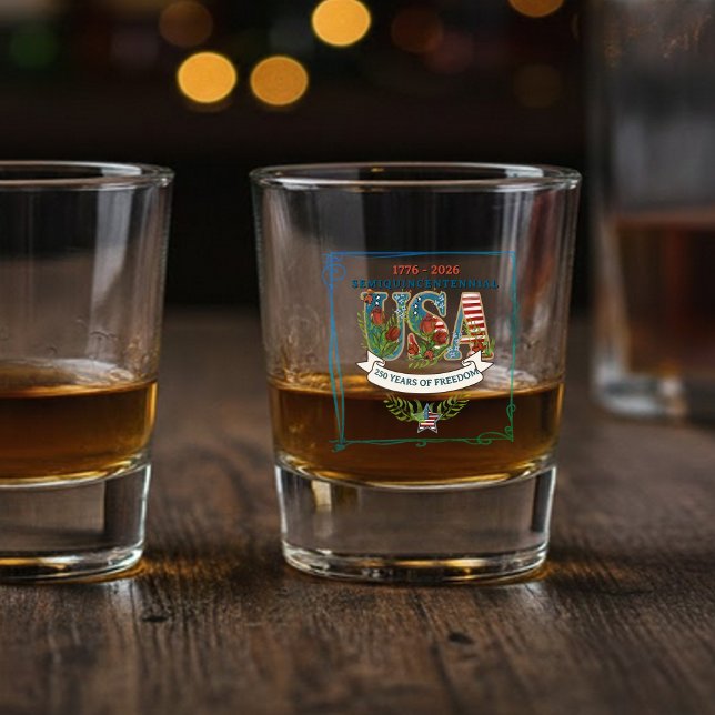 US 250 Years of Freedom Blue-Green Aurora  Shot Glass (US 250 Years of Freedom Blue-Green Aurora Shot Glass)