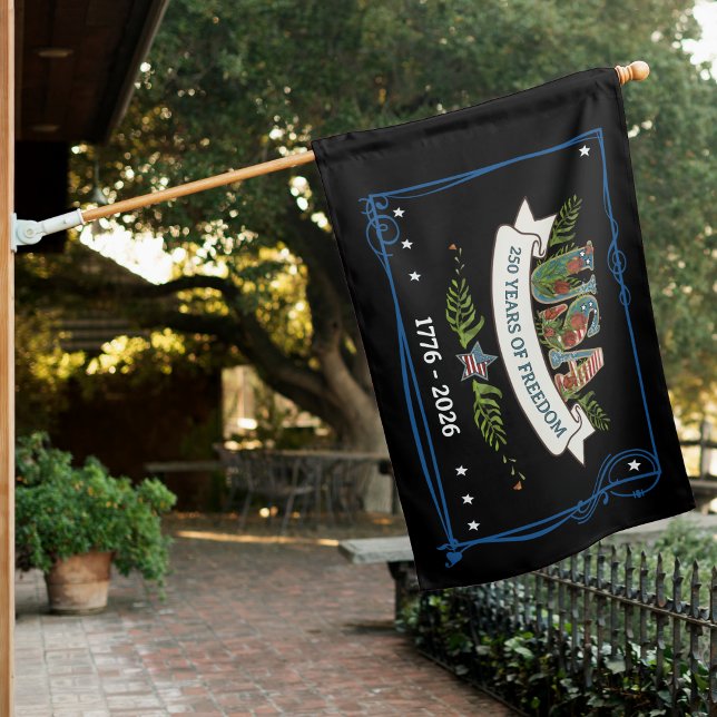 US 250 Years of Freedom Botanical Patriotic House Flag (US 250 Years of Freedom Botanical Patriotic House Flag)