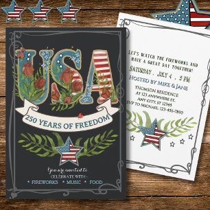 US 250 Years of Freedom Charcoal 4th July Invitation