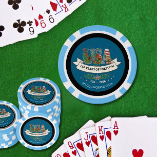 US 250 Years of Freedom Light Blue & Navy  Poker Chips