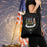 US 250 Years of Freedom Midnight Black Elegant  Tote Bag<br><div class="desc">Carry your patriotic pride in style with this premium 2026 Semiquincentennial tote bag. Featuring our signature botanical watercolor "USA" art and the "250 Years of Freedom" banner, this durable black tote is both a functional everyday bag and a sophisticated commemorative keepsake. Perfect for historical outings, market trips, or as a...</div>
