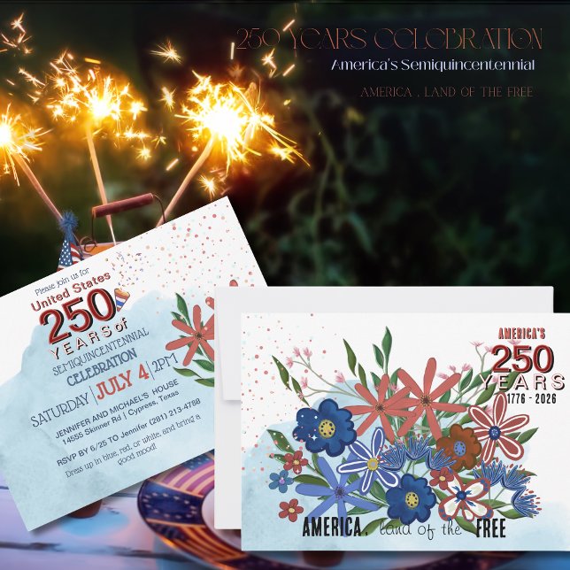 US 250 Years of Liberty Floral Anniversary Invitation (US 250 Years of Liberty Floral Semiquincentennial Invitation)