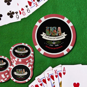 US 250th Anniversary Bold Black & Red Elegant Poker Chips