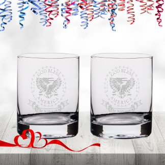 US 250th Anniversary Custom God Bless America Rocks Glass