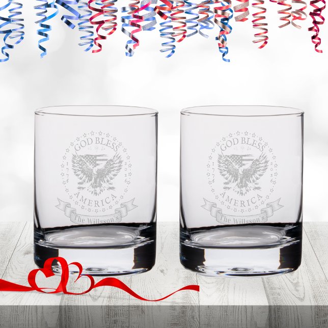 US 250th Anniversary Custom God Bless America Rocks Glass (Creator Uploaded)