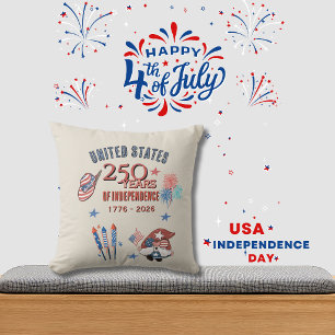 US 250th Anniversary Patriotic Gnome Throw Pillow