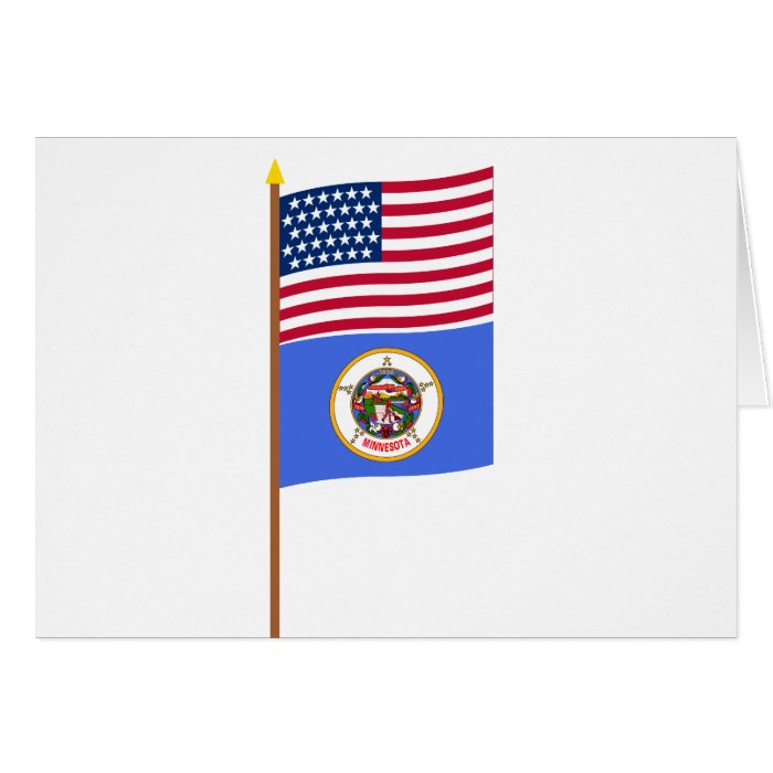 US 32 star flag on pole with Minnesota Greeting Card