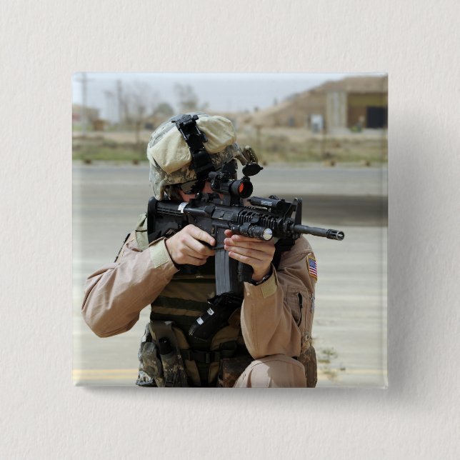 US Air Force Airman conducts security Pinback Button (Front)