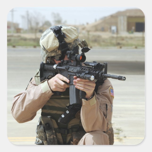 US Air Force Airman conducts security Square Sticker (Front)