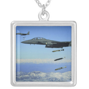 US Air Force F-15E Strike Eagle aircraft Silver Plated Necklace