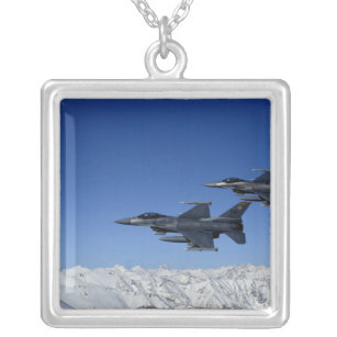 US Air Force F-16 Fighting Falcons Silver Plated Necklace