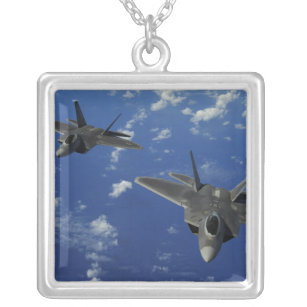 US Air Force F-22 Raptors in flight near Guam Silver Plated Necklace