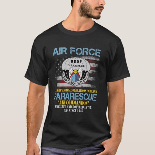 US Air Force Pararescue Veteran Vintage US Flag Ve T_Shirt