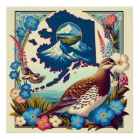US Alaska State Bird and Flower Design