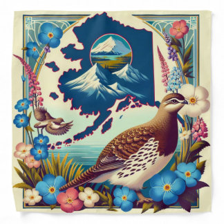 US Alaska's State Bird and Flower Design Bandana