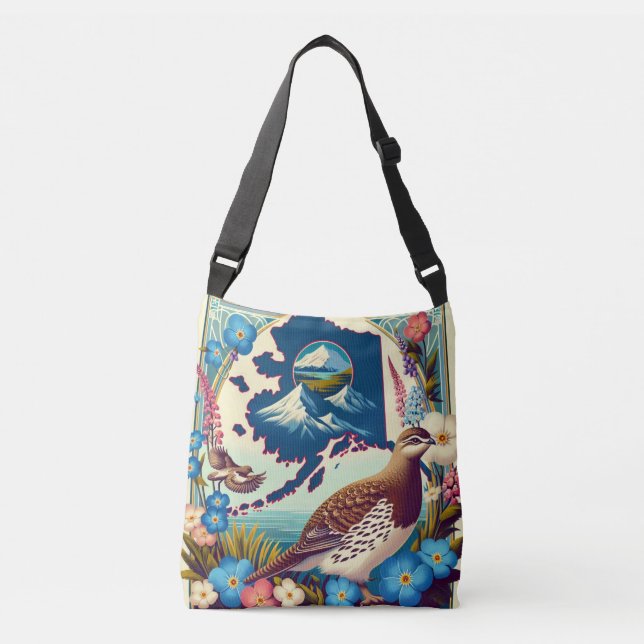 US Alaska's State Bird and Flower Design Crossbody Bag (Front)