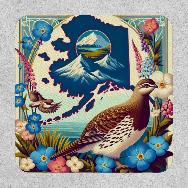 US Alaska's State Bird and Flower Design Patch (Front)
