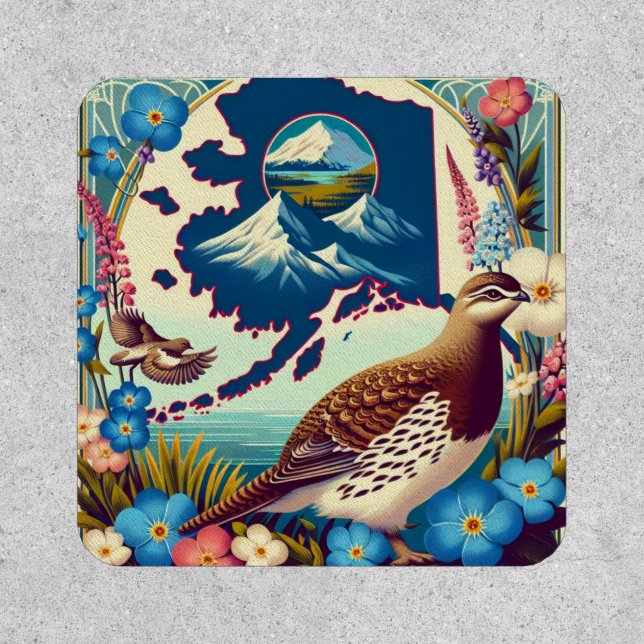 US Alaska's State Bird and Flower Design Patch (Front)