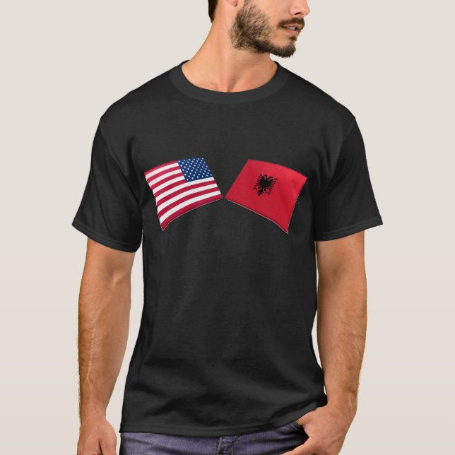 US & Albania Flags T-Shirt (Front)