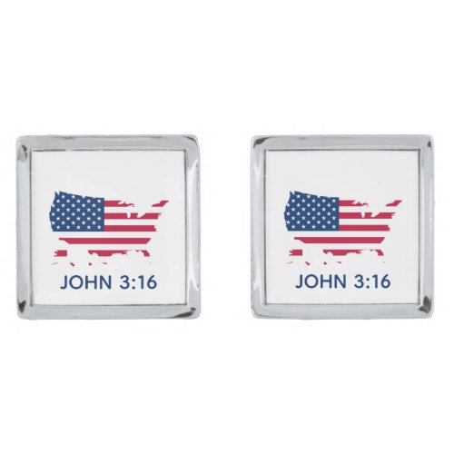 US AMERICA Flag Christian Scripture John 316 Cufflinks