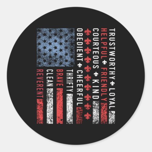 Us America Flag Scouting Scout Law Classic Round Sticker