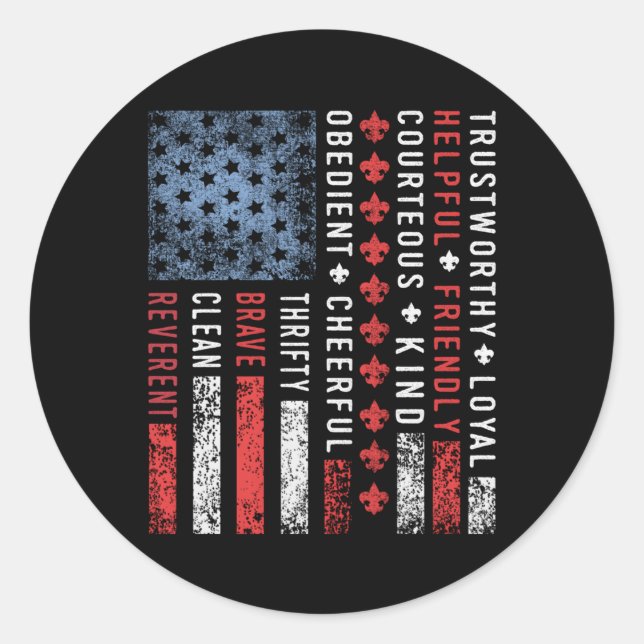 Us America Flag Scouting Scout Law Classic Round Sticker (Front)