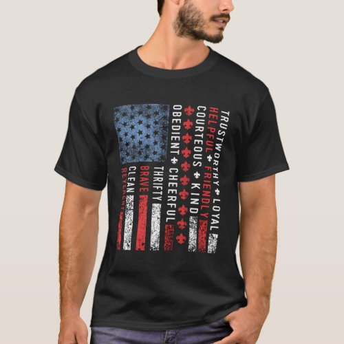 Us America Flag Scouting Scout Law T_Shirt