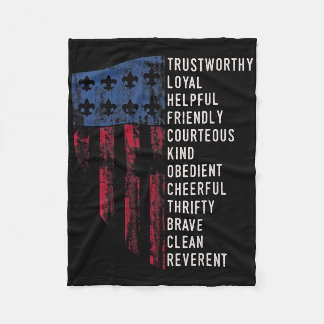 Us America Flag Vintage Scouting Law  Fleece Blanket (Front)