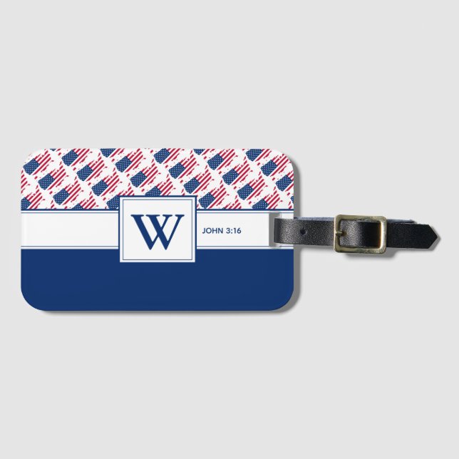 US AMERICA Monogram Christian Scripture Luggage Luggage Tag (Front Horizontal)