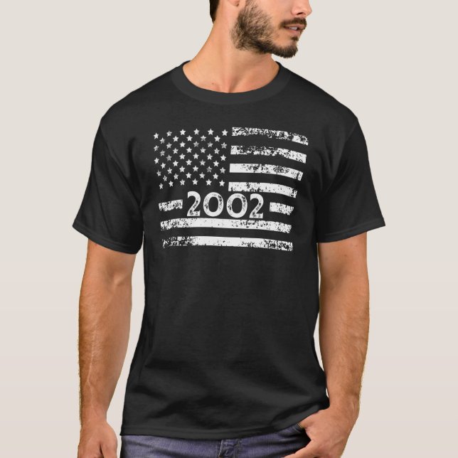 Us American Flag And Born In 2002 Patriotic 20th B T-Shirt (Front)