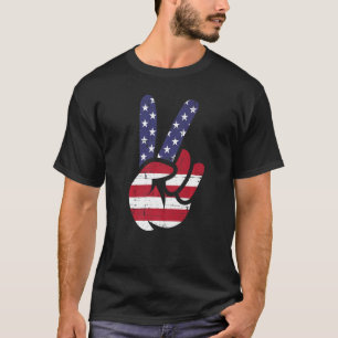 US American Flag and Patriotic Peace Sign of Hand  T-Shirt