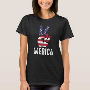 US American Flag and Patriotic Peace Sign of Hand  T-Shirt