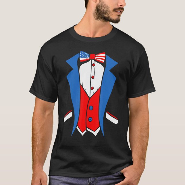 US American Flag and Patriotic tuxedo costume T-Shirt (Front)